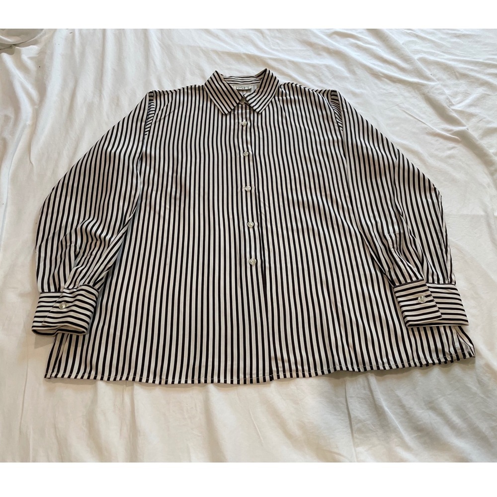 Ann Taylor Loft 100% Silk Striped Button Down Shirt Brown White Size 12